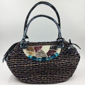 Woman Blue Rope Woven Purse
